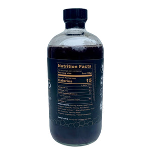 The nutrition fact label for DEFEND, Manuka Mana's red reishi tonic, is pictured on a bottle.