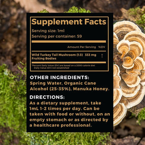 Turkey Tail (Trametes versicolor) tincture supplement facts.