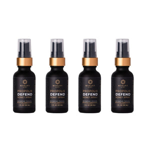 A 4-pack bundle of Propolis Defend Honey Spray on a white background.