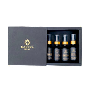 Four bottles of Propolis Defend Spray in black Manuka Mana box. 